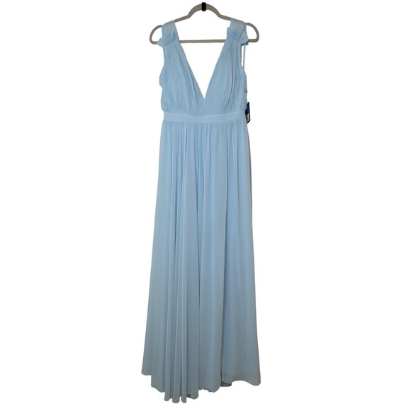 Ieena For Mac Duggal Dresses & Skirts - IEENA Mac Duggal‎ Powder Blue Pleated Chiffon V-Neck Maxi Gown 55321 POB Size 8